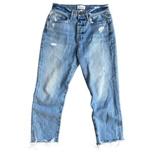FRAME Le Original Blue Distressed High-waist Crop Ankle Straight Jeans Size 27